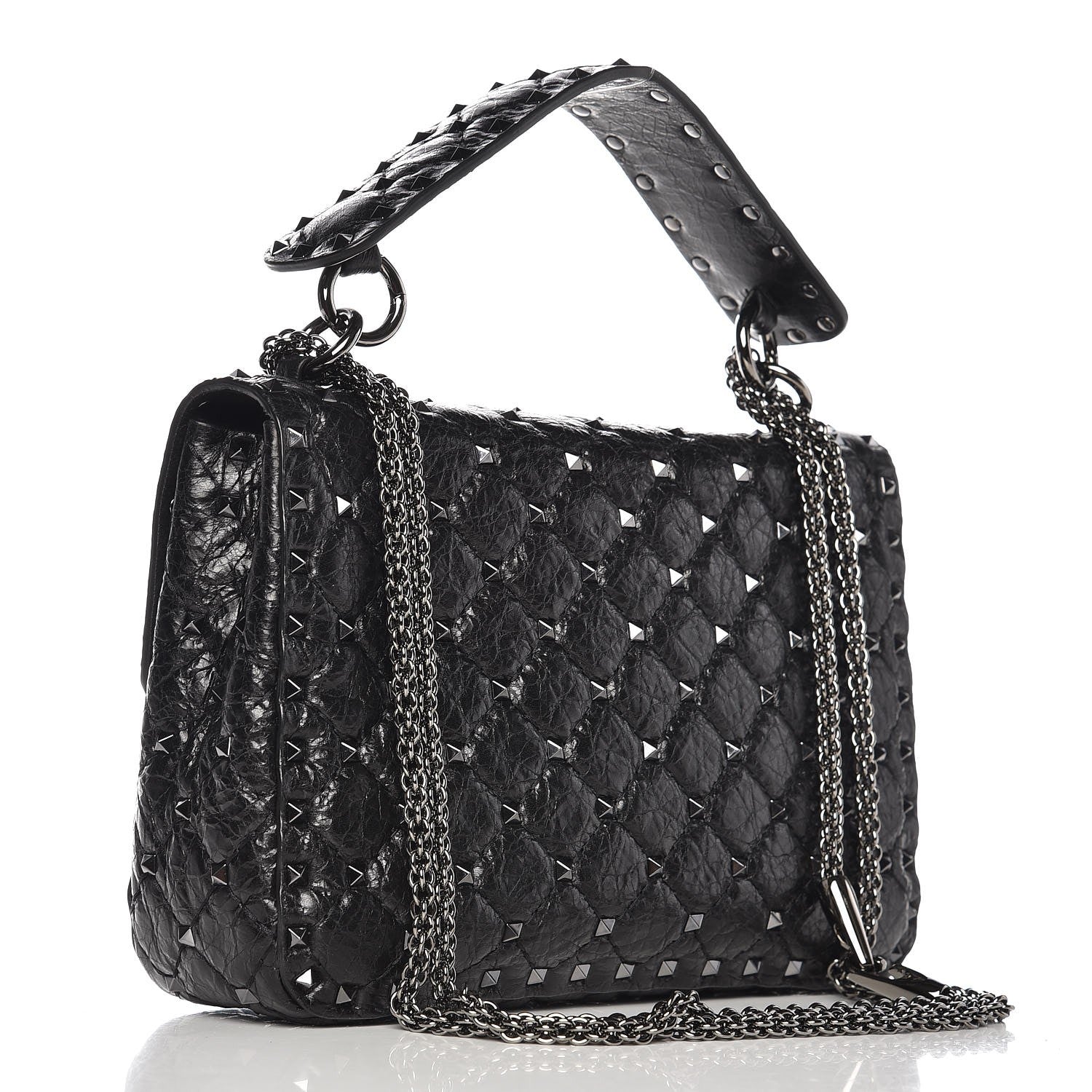 Valentino Garavani Craquele Nappa Medium Rockstud Spike Shoulder Bag Black 3 of 6