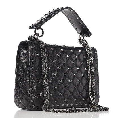 Valentino Garavani Craquele Nappa Medium Rockstud Spike Shoulder Bag Black 3 of 6