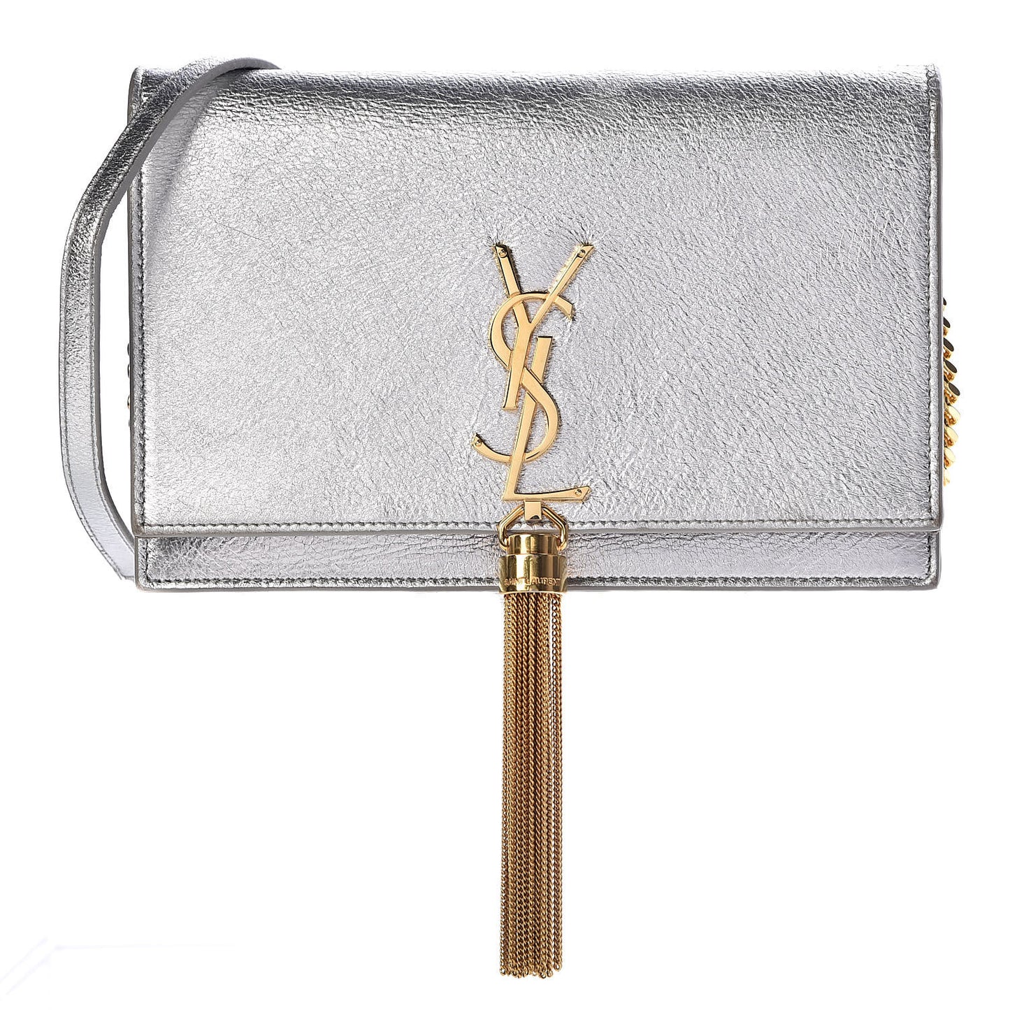 Metallic Calfskin Classic Monogram Kate Tassel Chain Wallet Platine