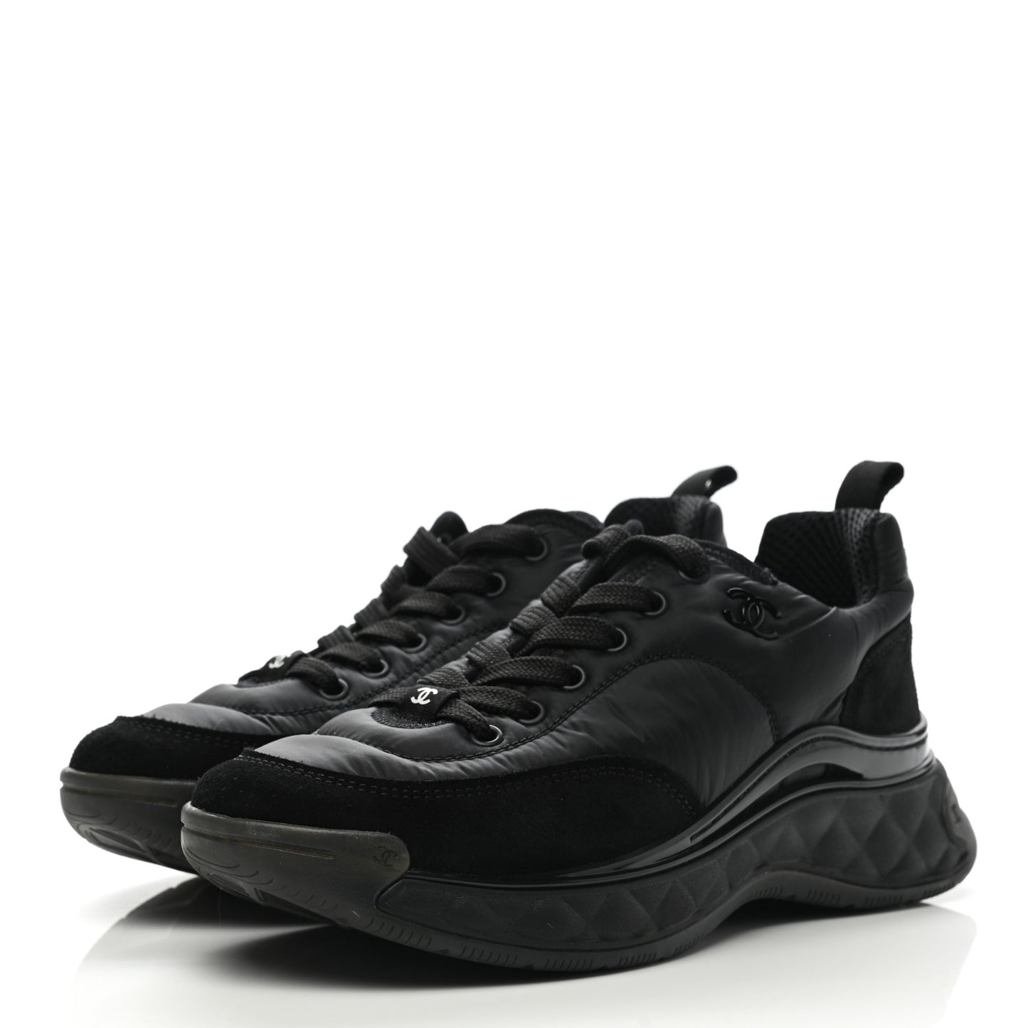 Nylon Calfskin Suede CC Sneakers 37.5 Black