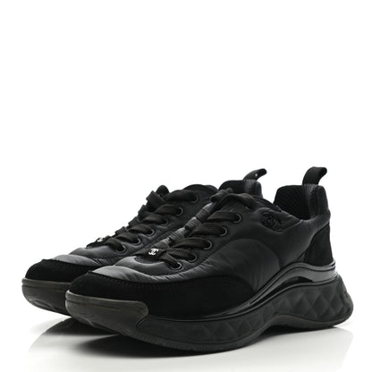 Chanel Nylon Calfskin Suede CC Sneakers 37.5 Black 3 of 10