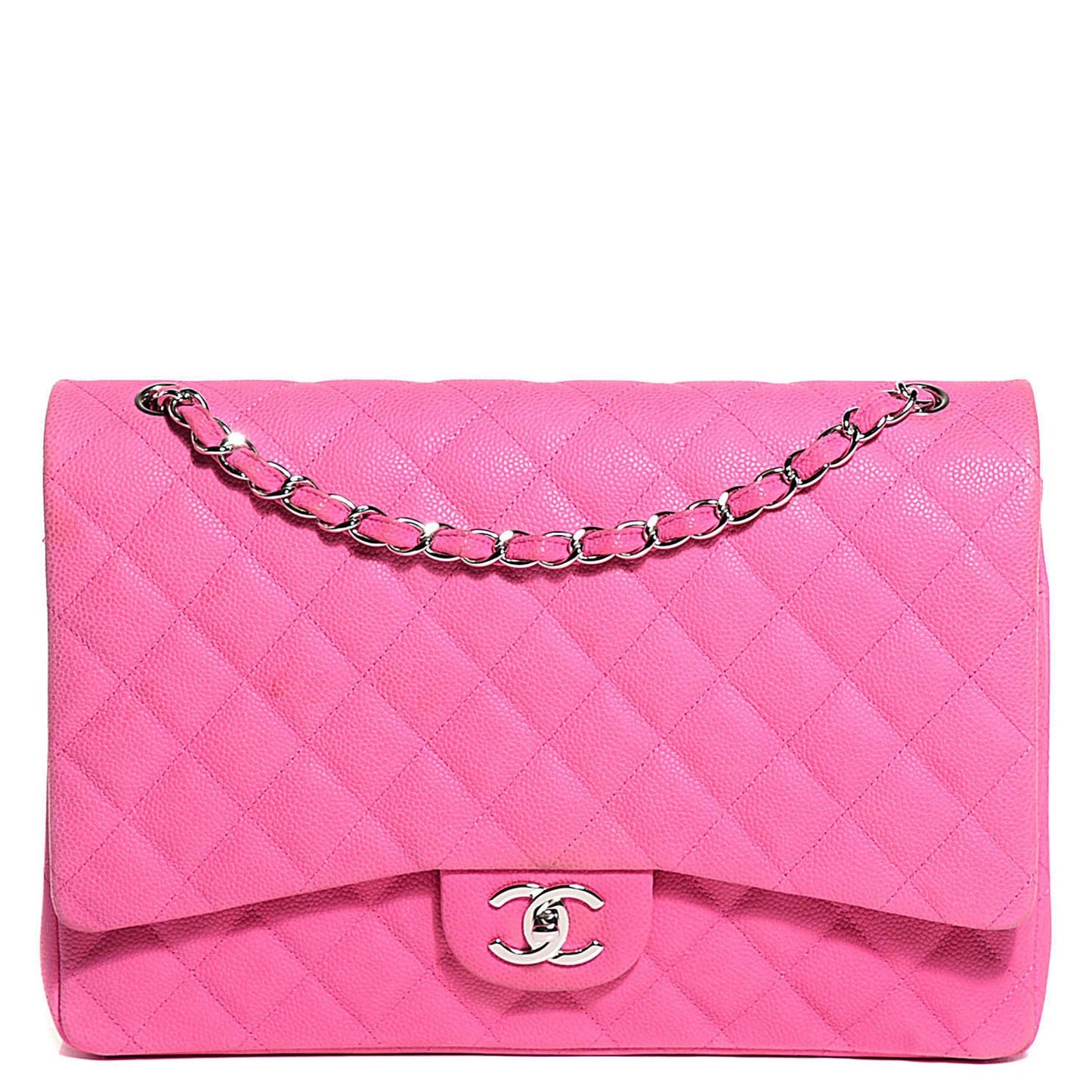 Iridescent Caviar Maxi Double Flap Pink