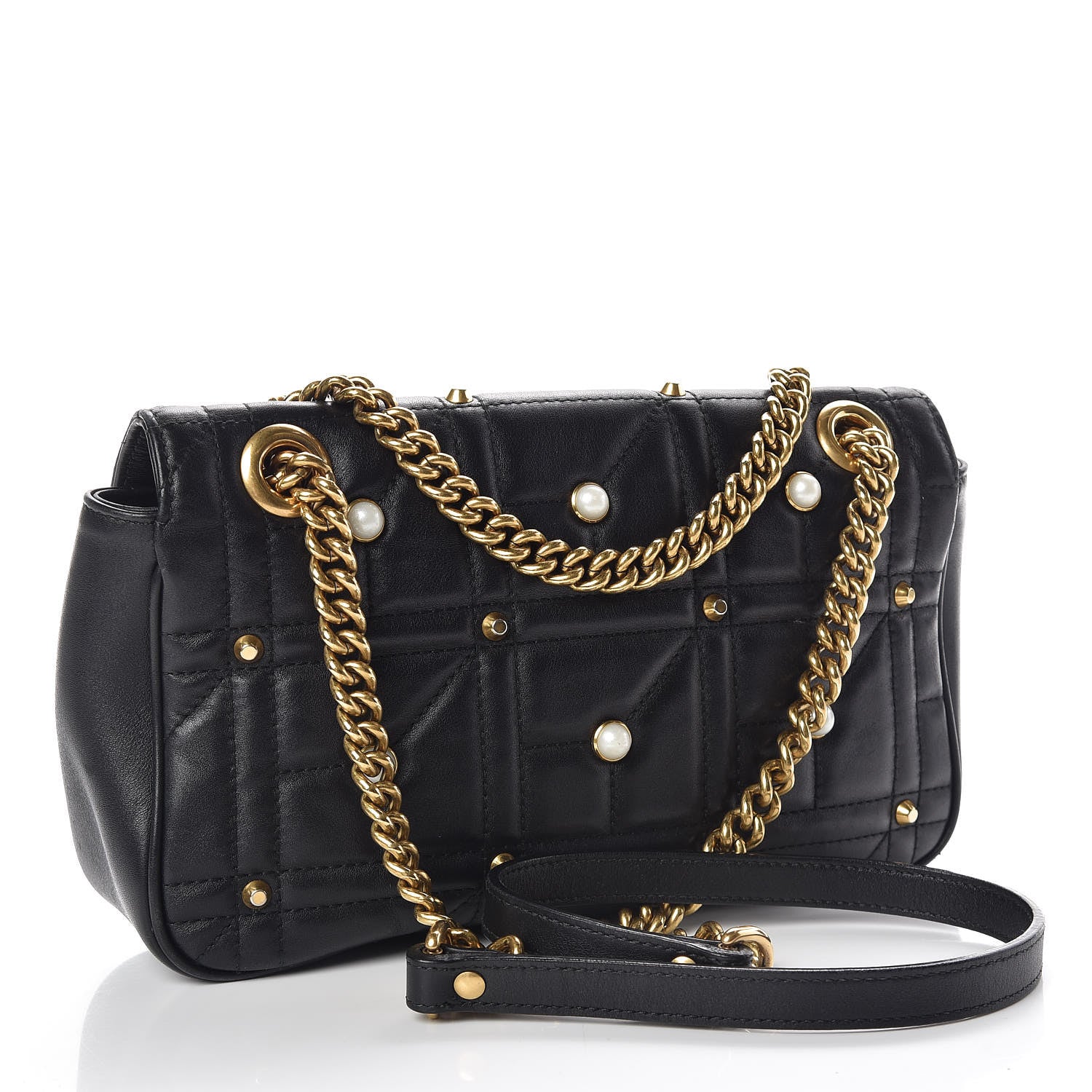 Gucci Calfskin Matelasse Studded Small Pearly GG Marmont Shoulder Bag Black 3 of 15