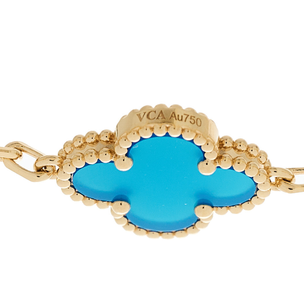 18K Yellow Gold Blue Agate 5 Motifs Vintage Alhambra Bracelet