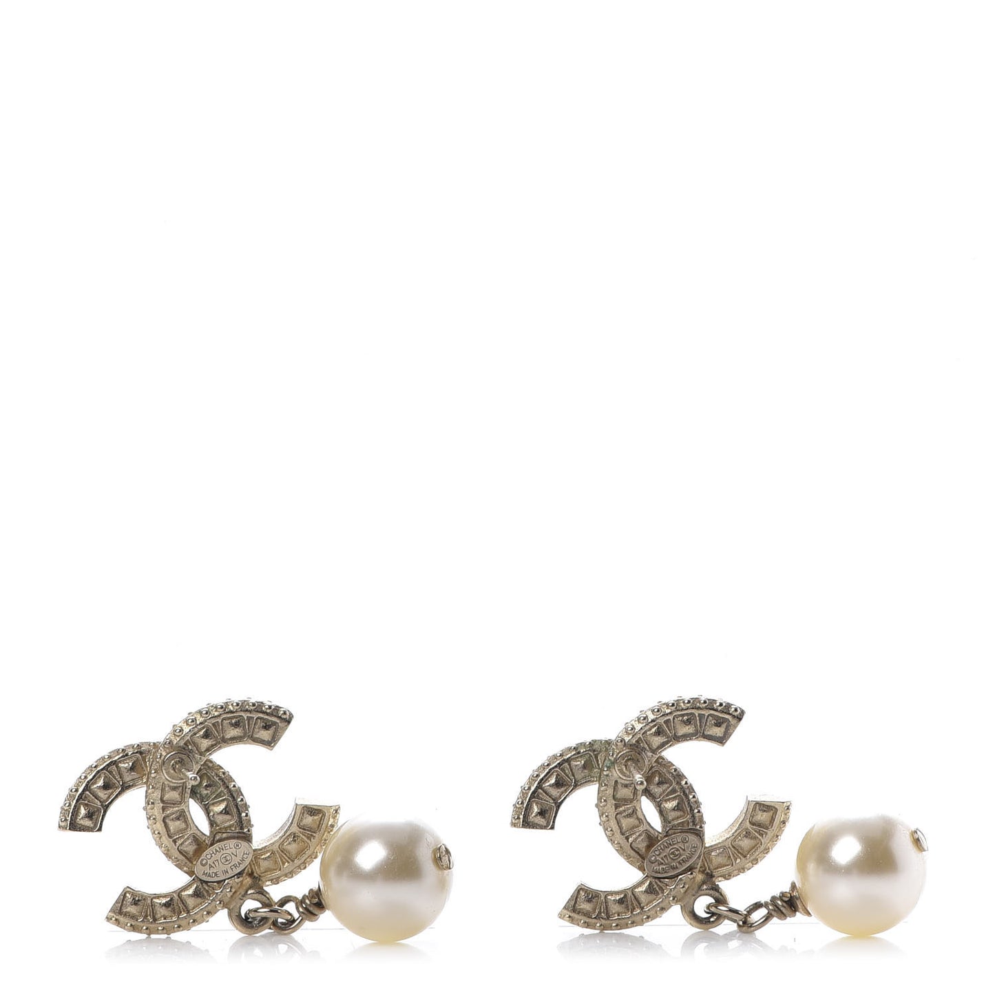 Crystal Pearl CC Drop Earrings Gold