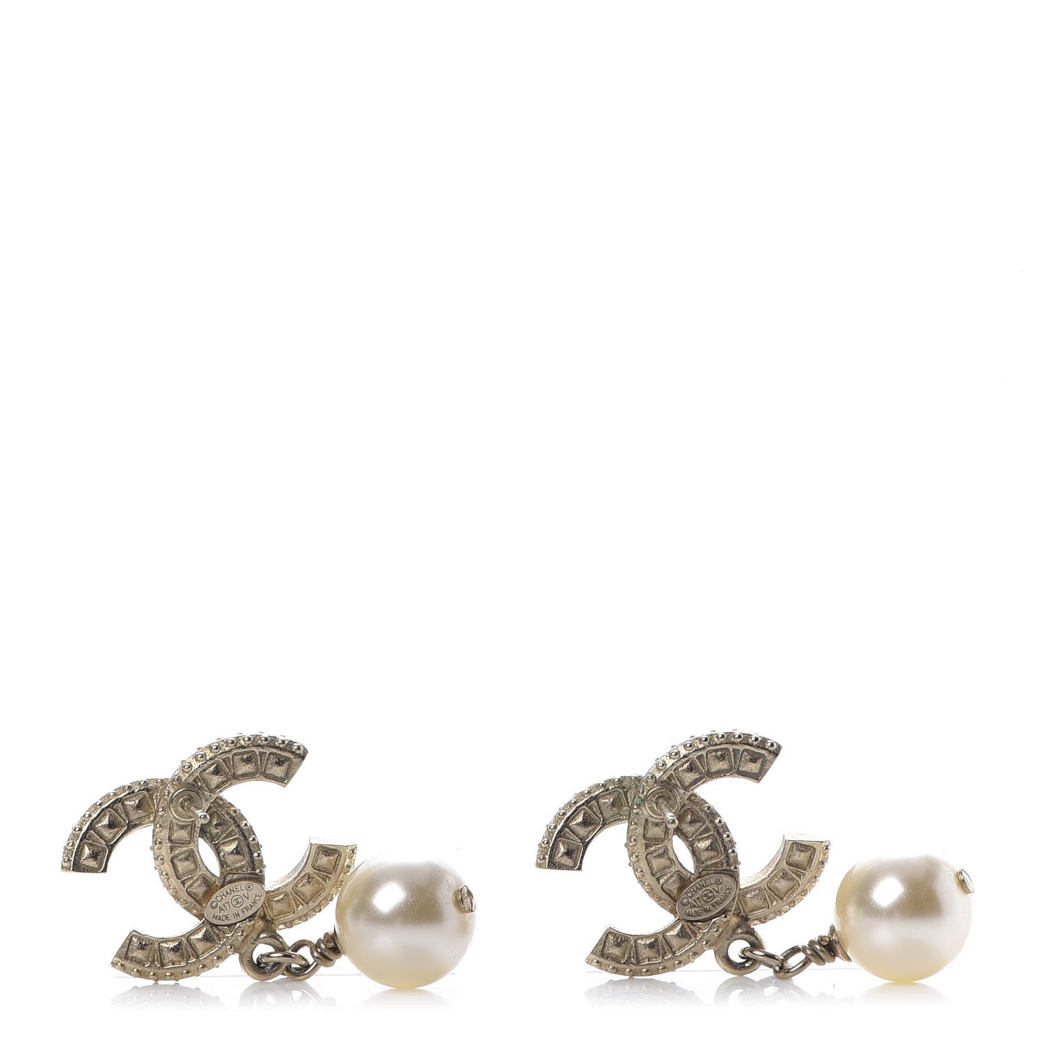 Chanel Crystal Pearl CC Drop Earrings Gold 4 of 5