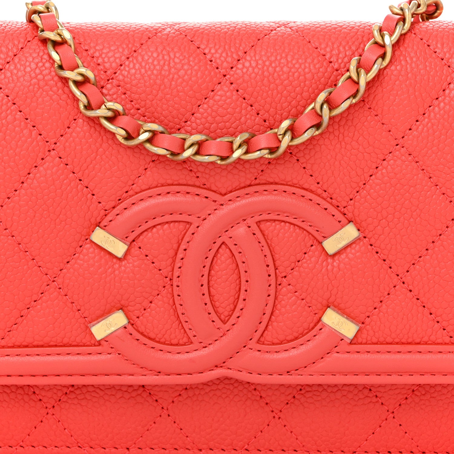 Chanel Caviar Quilted CC Filigree Wallet On Chain WOC Coral 9 of 12