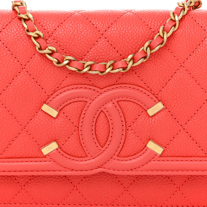Chanel Caviar Quilted CC Filigree Wallet On Chain WOC Coral 9 of 12