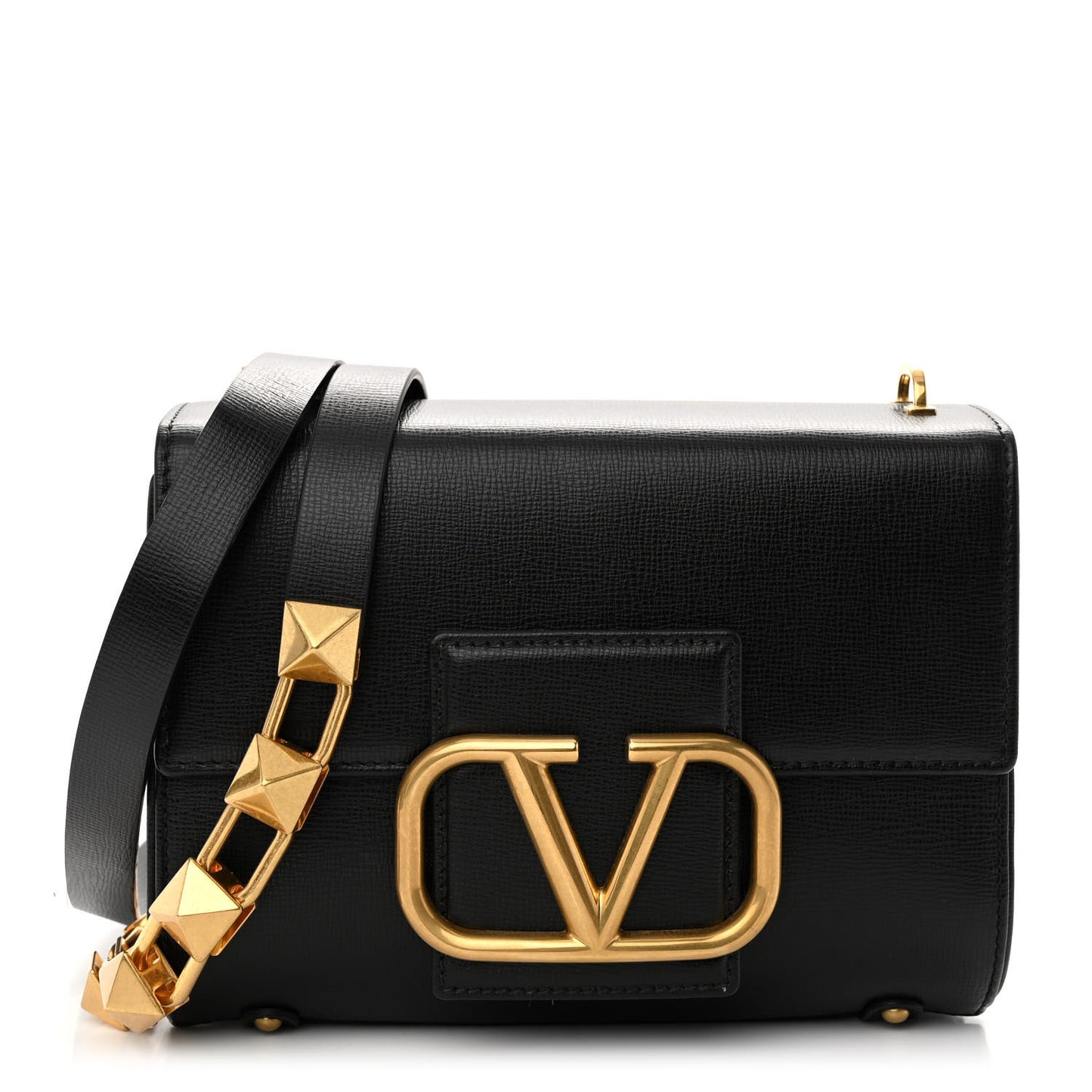 Grainy Calfskin Vlogo Stud Sign Shoulder Bag Black