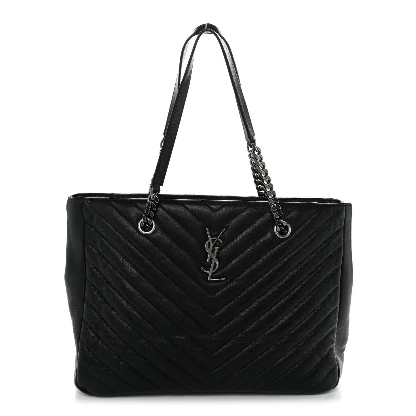 Sheepskin Matelasse Chevron Large Monogram Shopping Bag Black