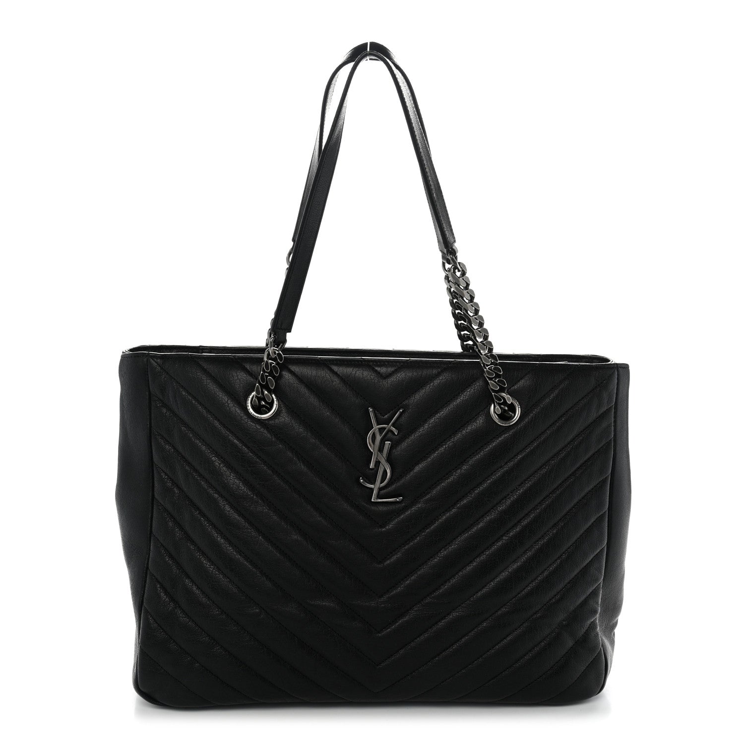 Saint Laurent Sheepskin Matelasse Chevron Large Monogram Shopping Bag Black 1 of 10