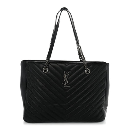 Saint Laurent Sheepskin Matelasse Chevron Large Monogram Shopping Bag Black 1 of 10