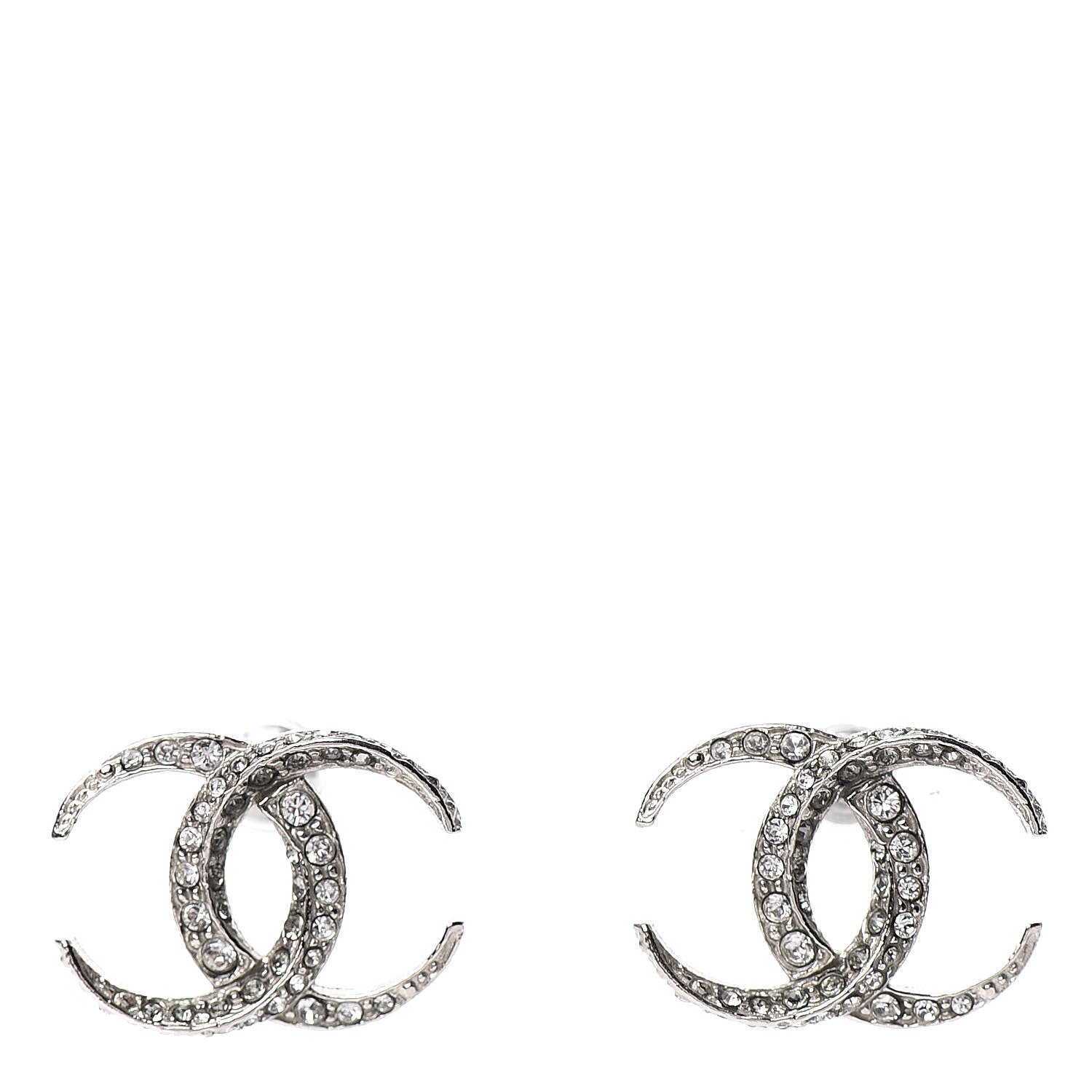 Chanel Crystal CC Moon Earrings Silver 1 of 4