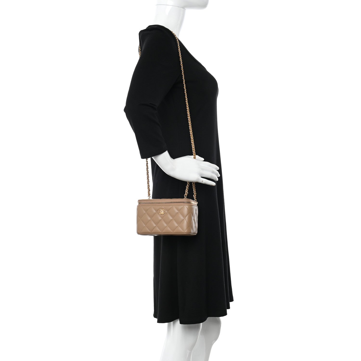 Chanel Lambskin Quilted Pearl Crush Small Vanity Case With Chain Beige 3 of 11