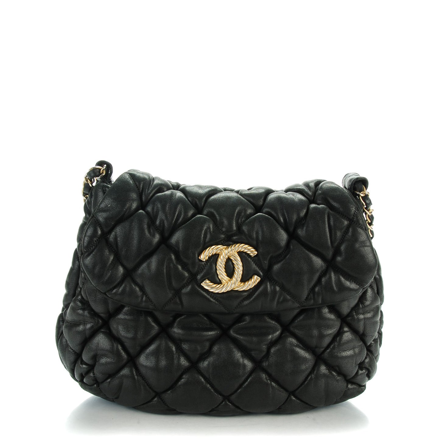 Lambskin Bubble Quilt Flap Black
