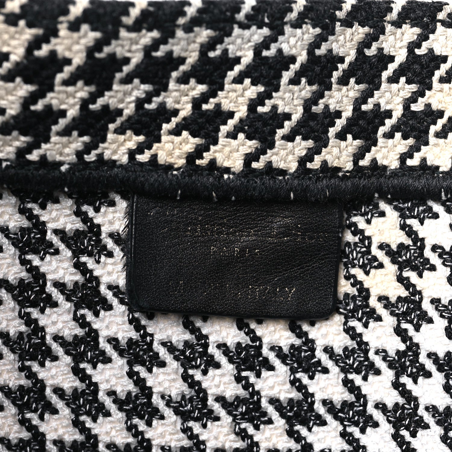 Christian Dior Canvas Houndstooth Embroidered Large Book Tote Black White 6 of 16