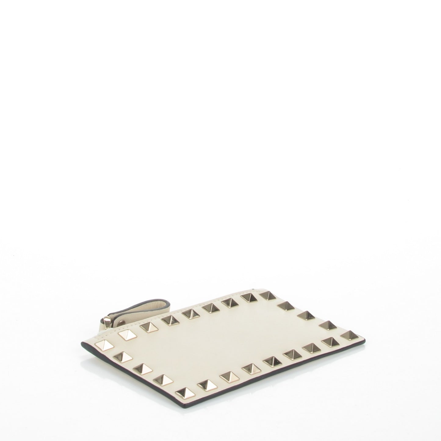 Vitello Rockstud Coin Case Card Holder Ivory