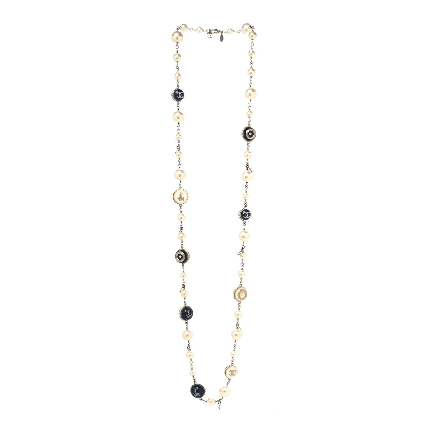 Pearl Resin Crystal CC Long Necklace Gold Blue
