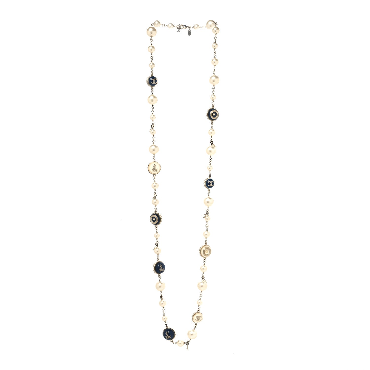 Chanel Pearl Resin Crystal CC Long Necklace Gold Blue 3 of 5