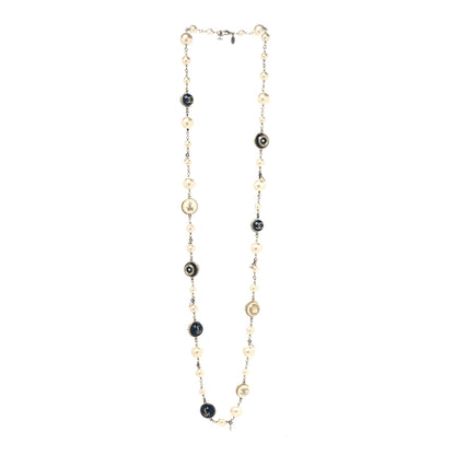 Chanel Pearl Resin Crystal CC Long Necklace Gold Blue 3 of 5