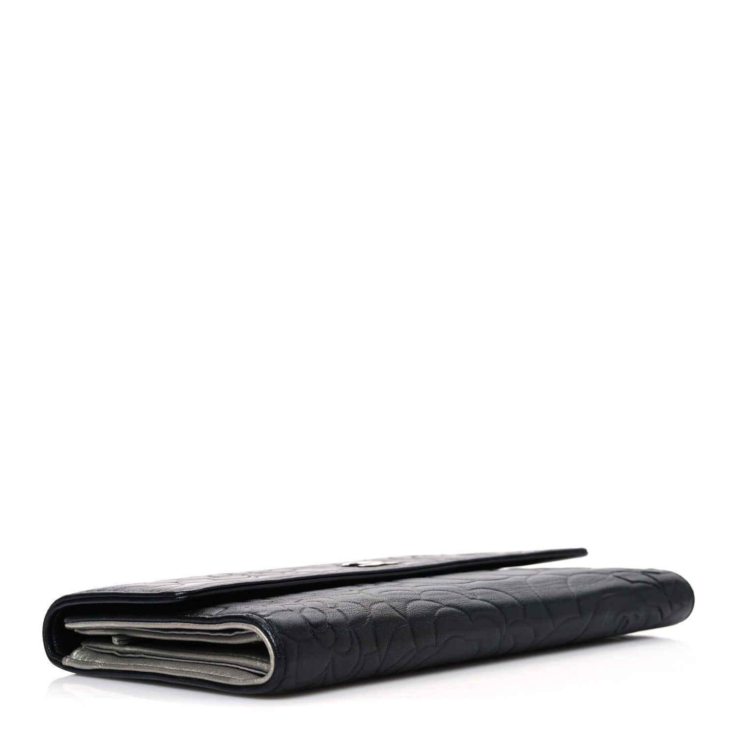 Chanel Lambskin Camellia Embossed Large Flap Wallet Black 4 of 8