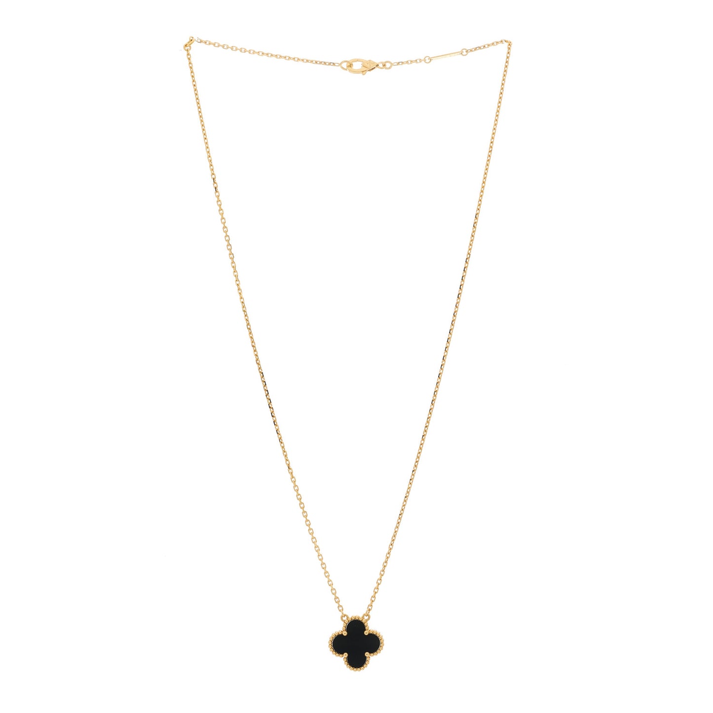 18K Yellow Gold Black Onyx Vintage Alhambra Pendant Necklace