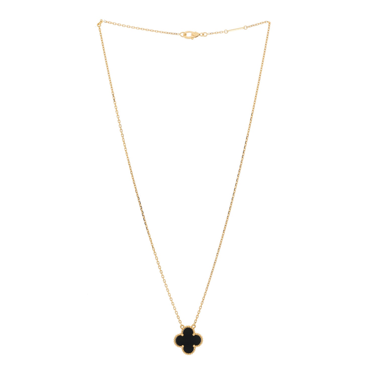 Van Cleef & Arpels 18K Yellow Gold Black Onyx Vintage Alhambra Pendant Necklace 3 of 5