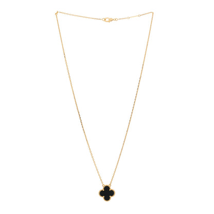 Van Cleef & Arpels 18K Yellow Gold Black Onyx Vintage Alhambra Pendant Necklace 3 of 5