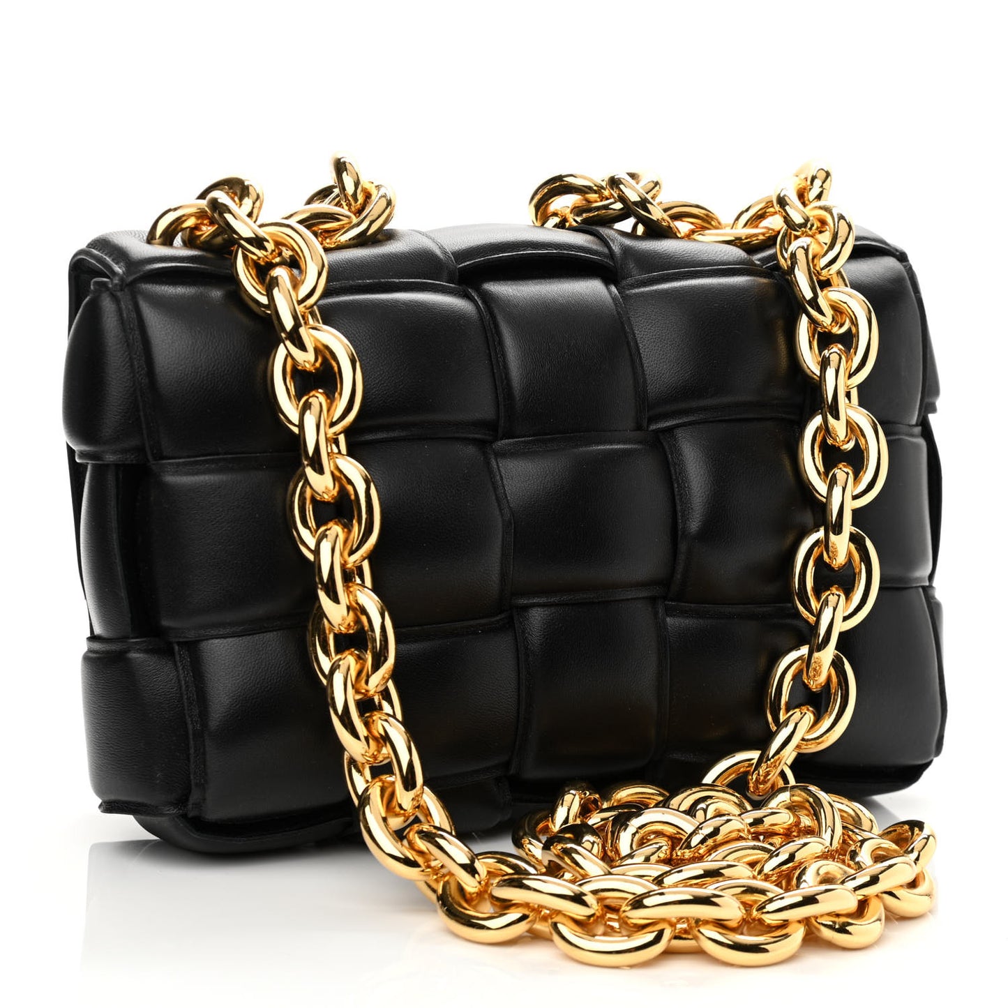 Lambskin Maxi Intreccio Padded Chain Cassette Crossbody Bag Black