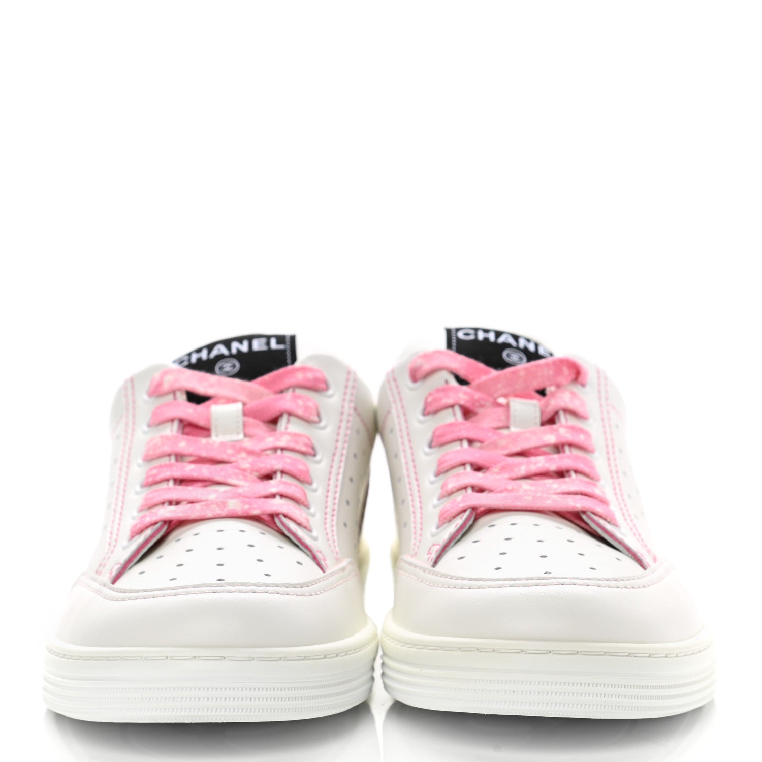 Chanel Calfskin Womens Logo Sneakers 39 White Pink 2 of 8