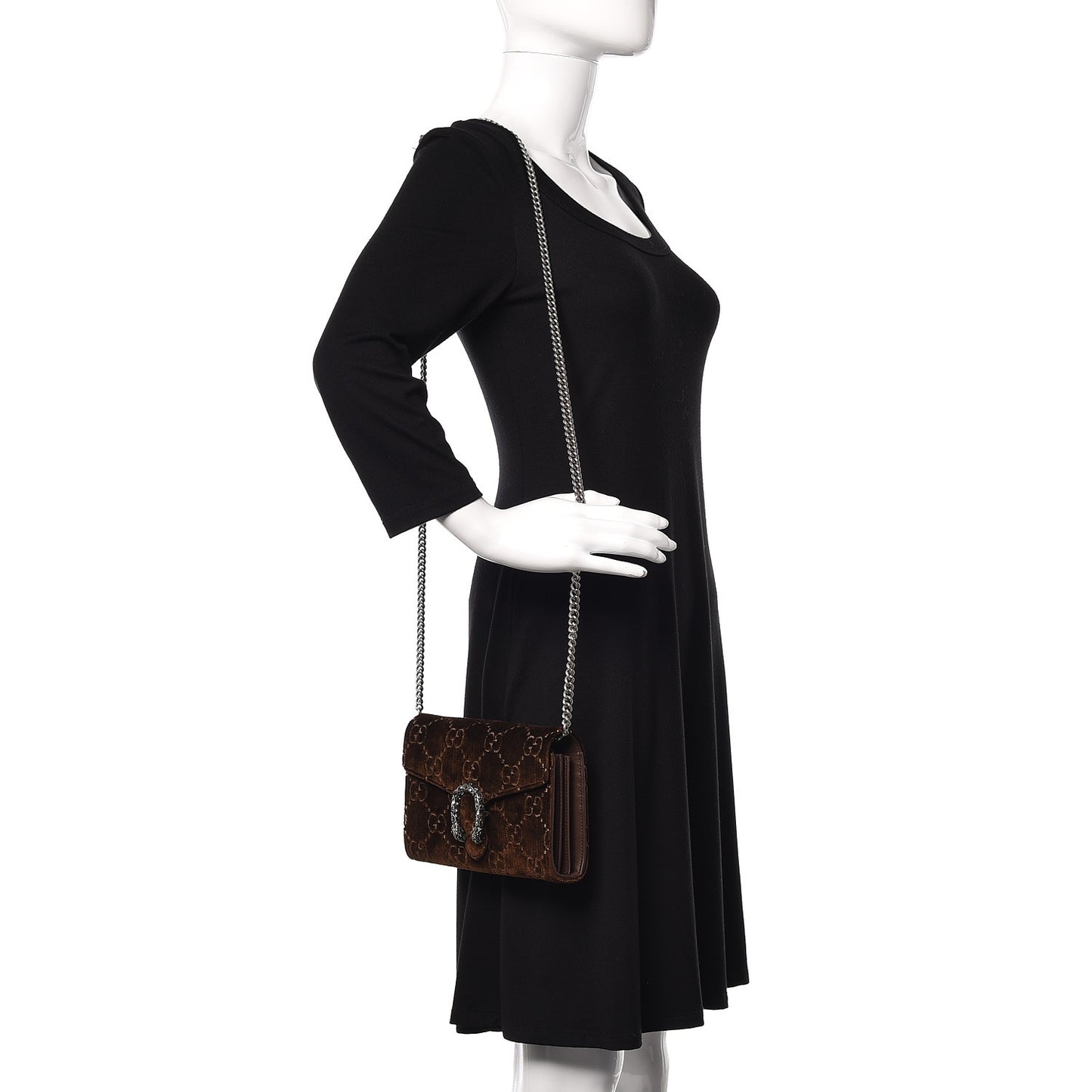 Velvet GG Monogram Mini Dionysus Chain Wallet Brown