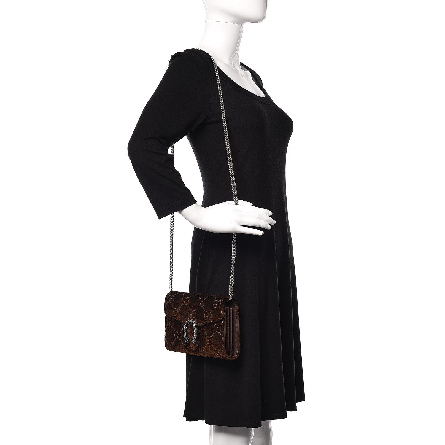 Gucci Velvet GG Monogram Mini Dionysus Chain Wallet Brown 2 of 10