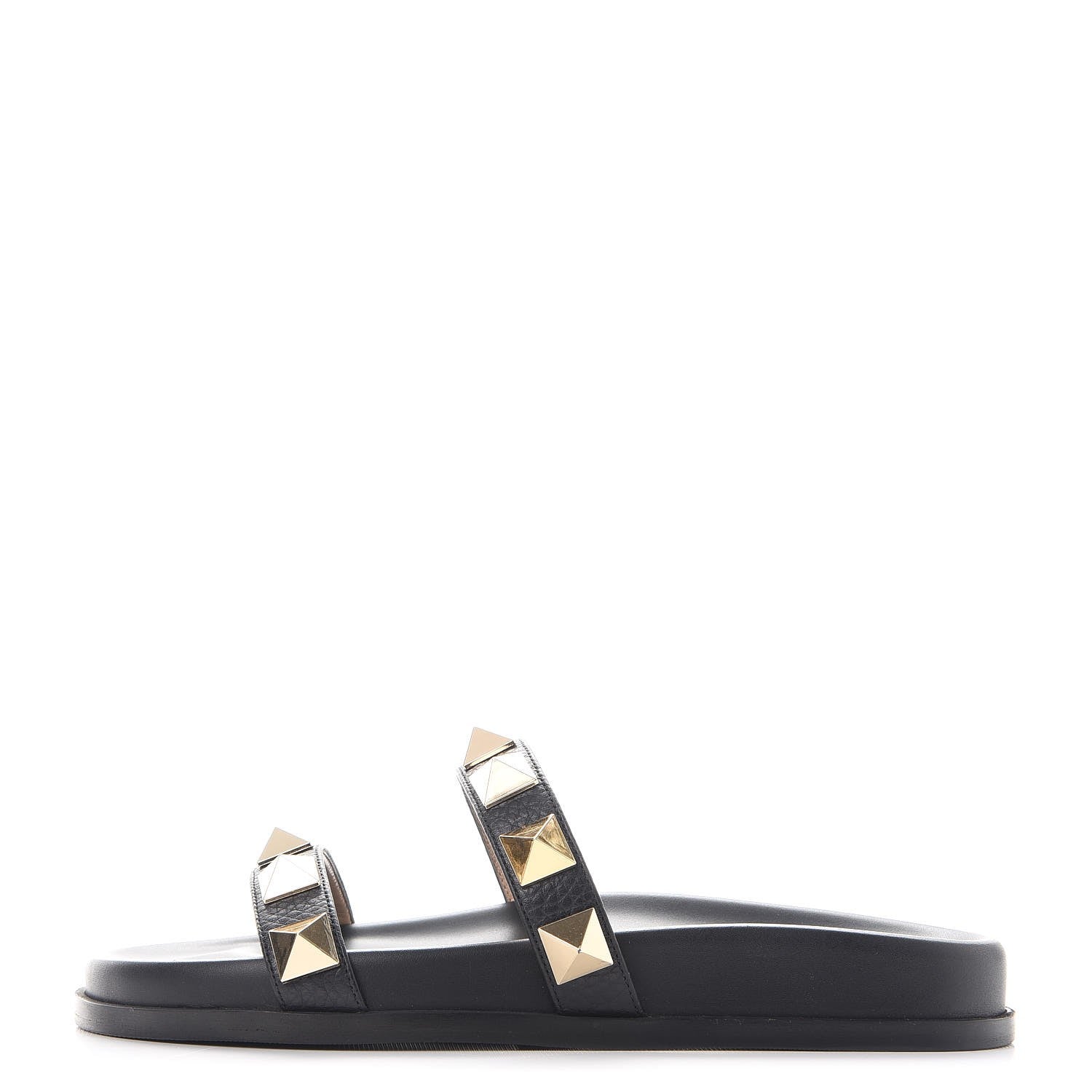 Valentino Garavani Pebbled Calfskin Macro Rockstud Lock Slide Sandals 35 Black 1 of 10