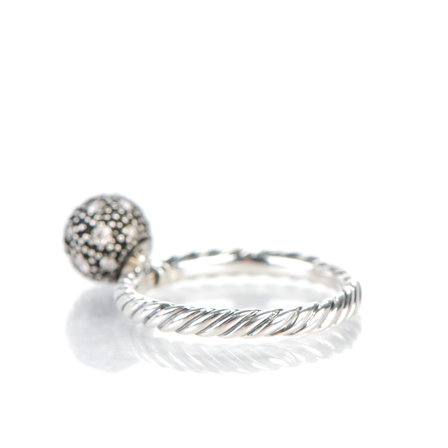 David Yurman Sterling Silver Pave Diamond 8mm Element Ball Ring 51.5 6 3 of 4