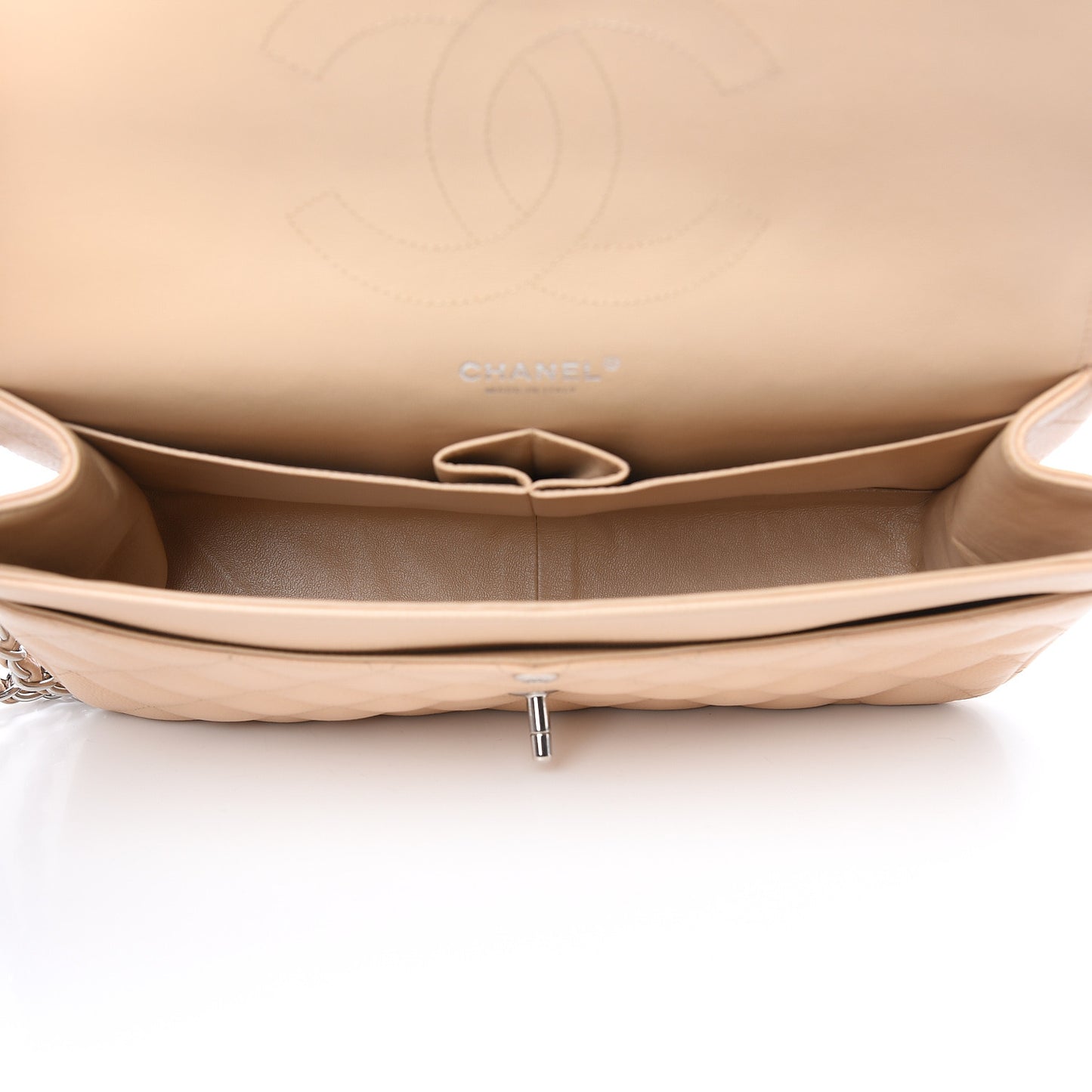 Caviar Quilted Jumbo Double Flap Beige Clair