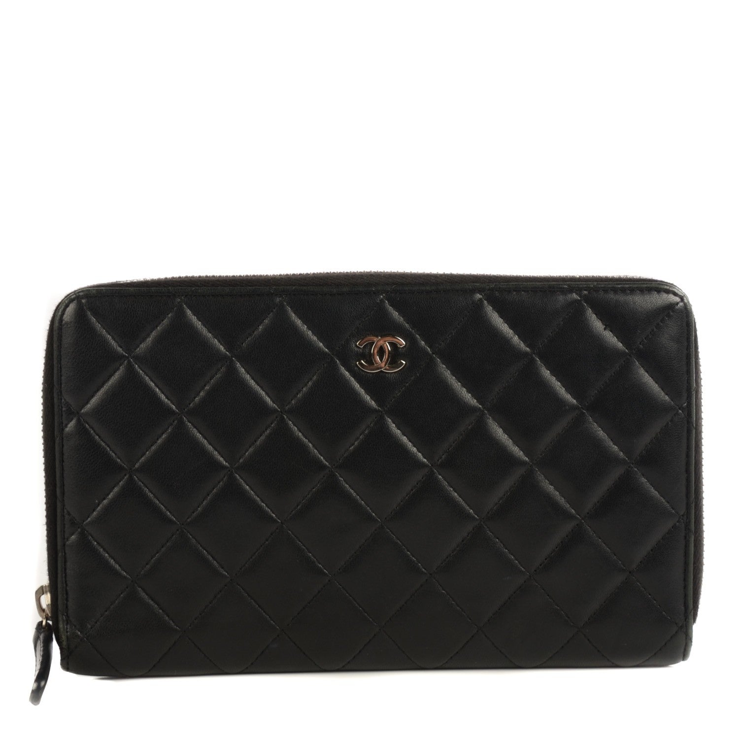 Chanel Lambskin Quilted Large Zipped Wallet Black 1 of 8