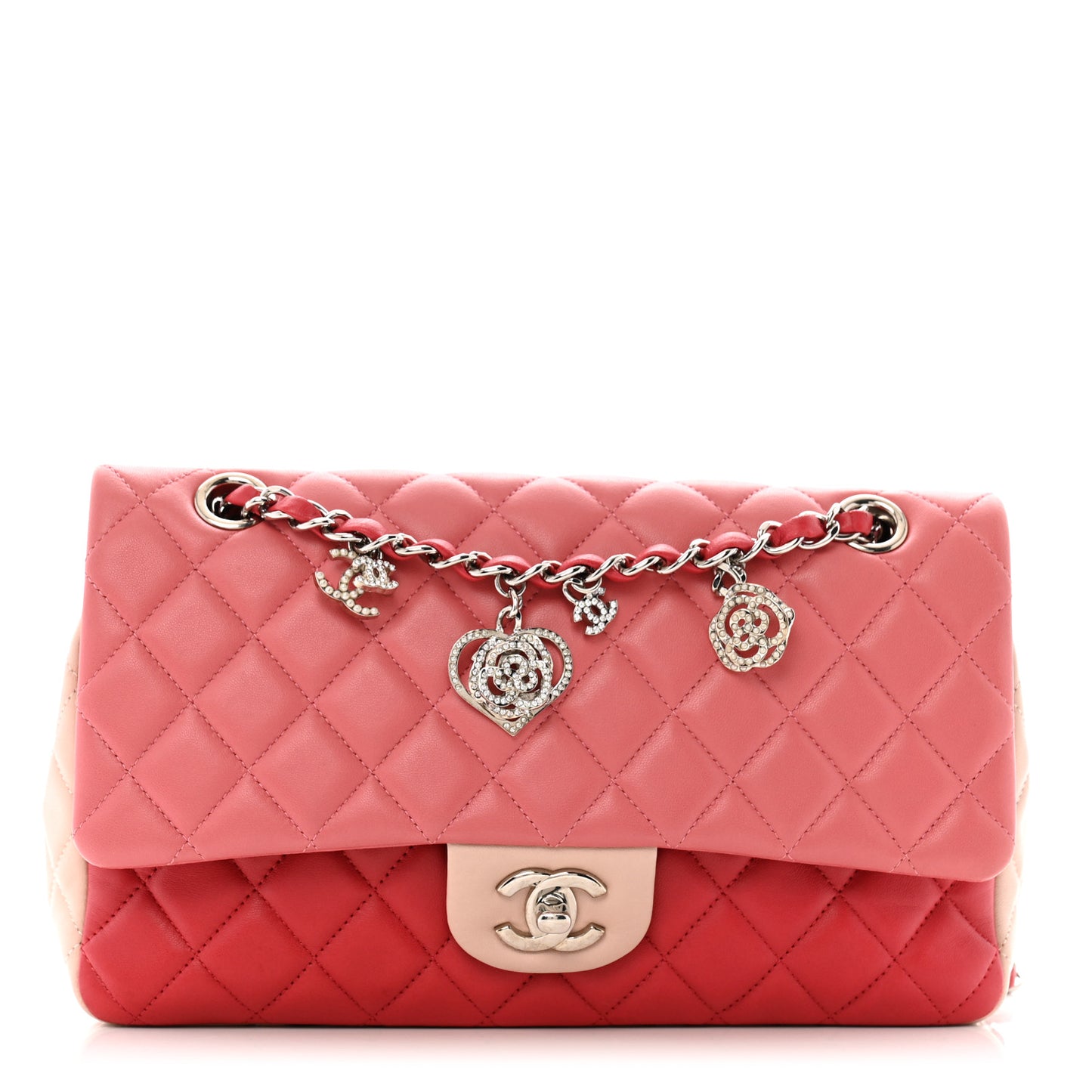 Lambskin Quilted Tri-Color Medium Valentine Charms Single Flap Pink