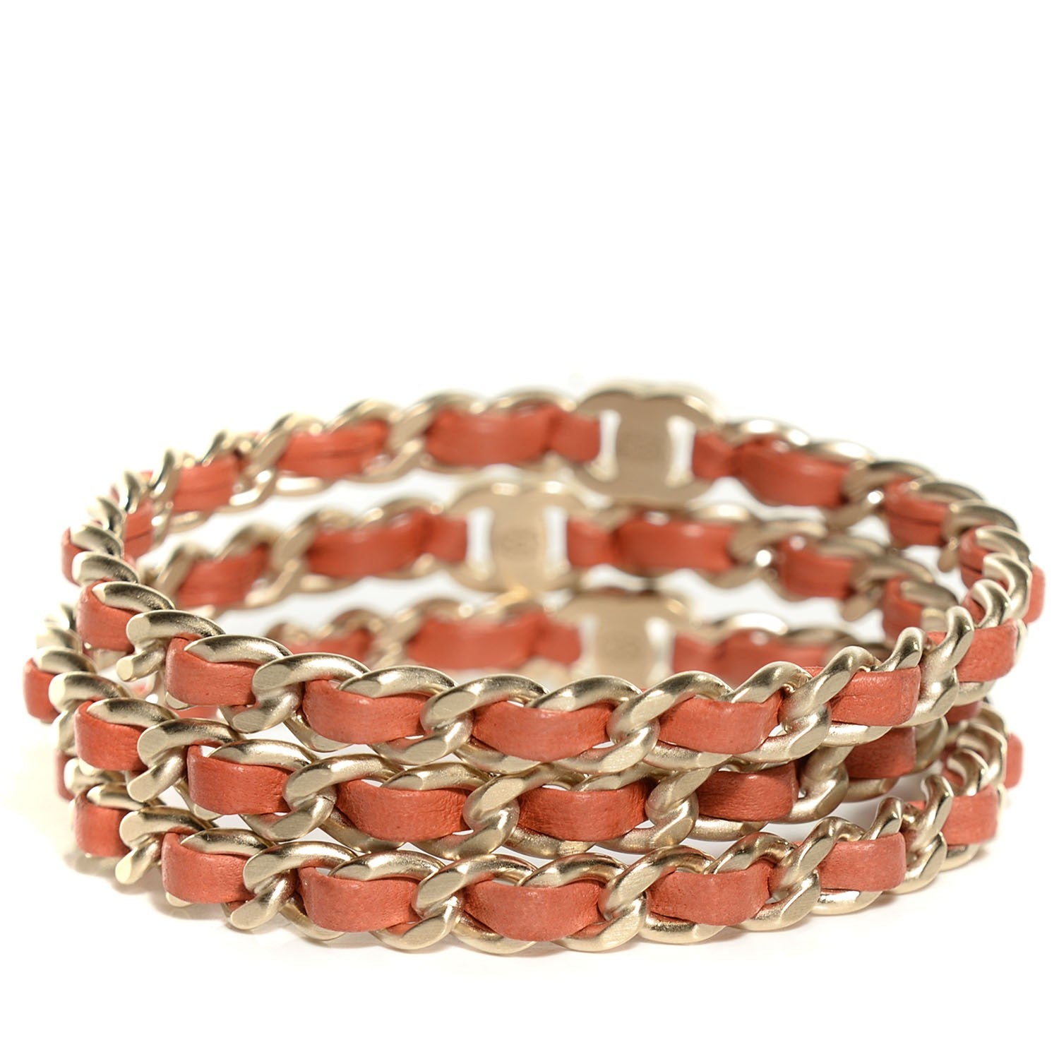 Chanel Lambskin Chain Bangle Set of 3 Light Red 5 of 5