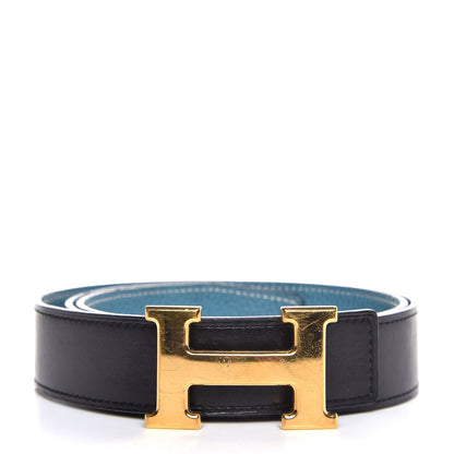 Hermes Togo Box 32mm H Belt 90 Black Blue Jean 1 of 8