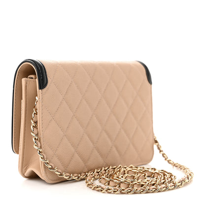 Chanel Caviar Quilted CC Filigree Wallet On Chain WOC Beige Black 3 of 12