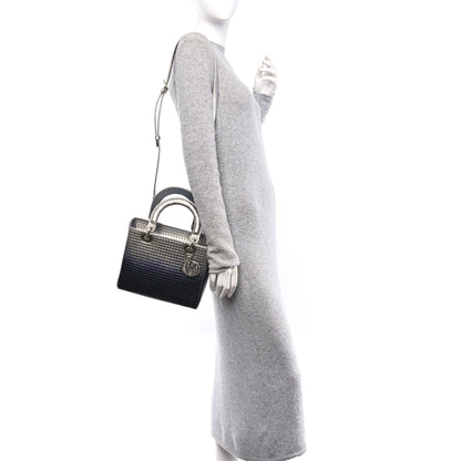Christian Dior Metallic Patent Micro-Cannage Gradient Medium Lady Dior Silver Blue 2 of 9