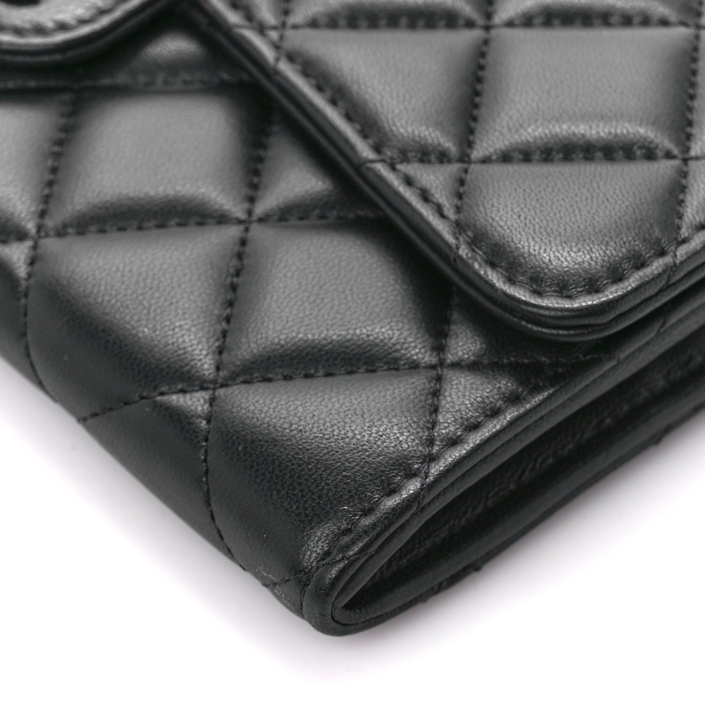 Lambskin Quilted Large Gusset Flap Wallet So Black
