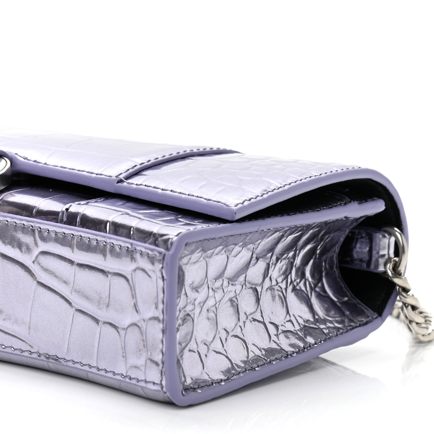 Balenciaga Shiny Metallic Calfskin Crocodile Embossed Hourglass Chain Bag Lilac 9 of 9