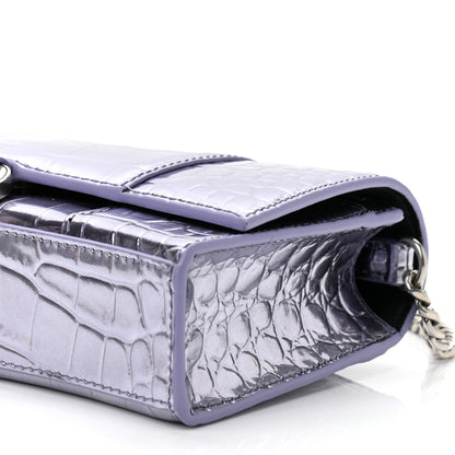 Balenciaga Shiny Metallic Calfskin Crocodile Embossed Hourglass Chain Bag Lilac 9 of 9
