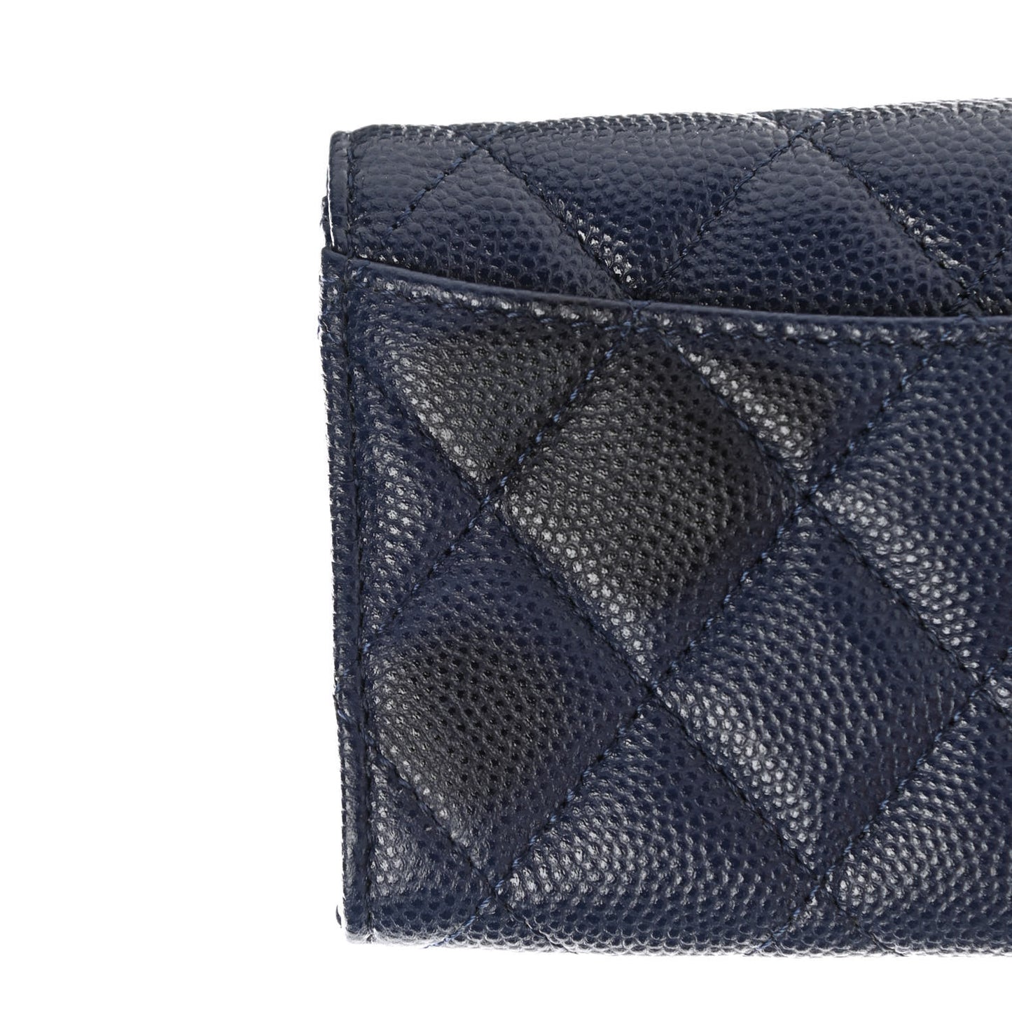 Caviar Quilted Flap Card Holder Wallet Navy