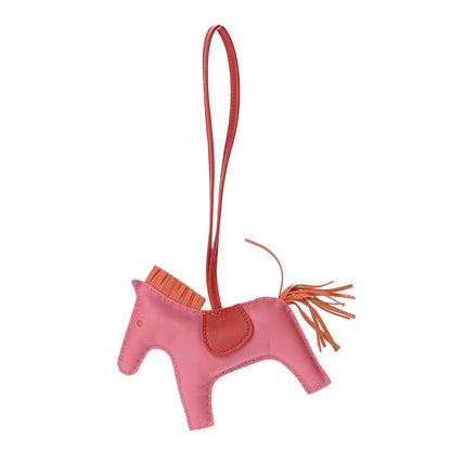 Hermes Milo Lambskin Grigri Rodeo Horse Bag Charm MM Rose Azalee Orange Poppy Rose Indien 1 of 4