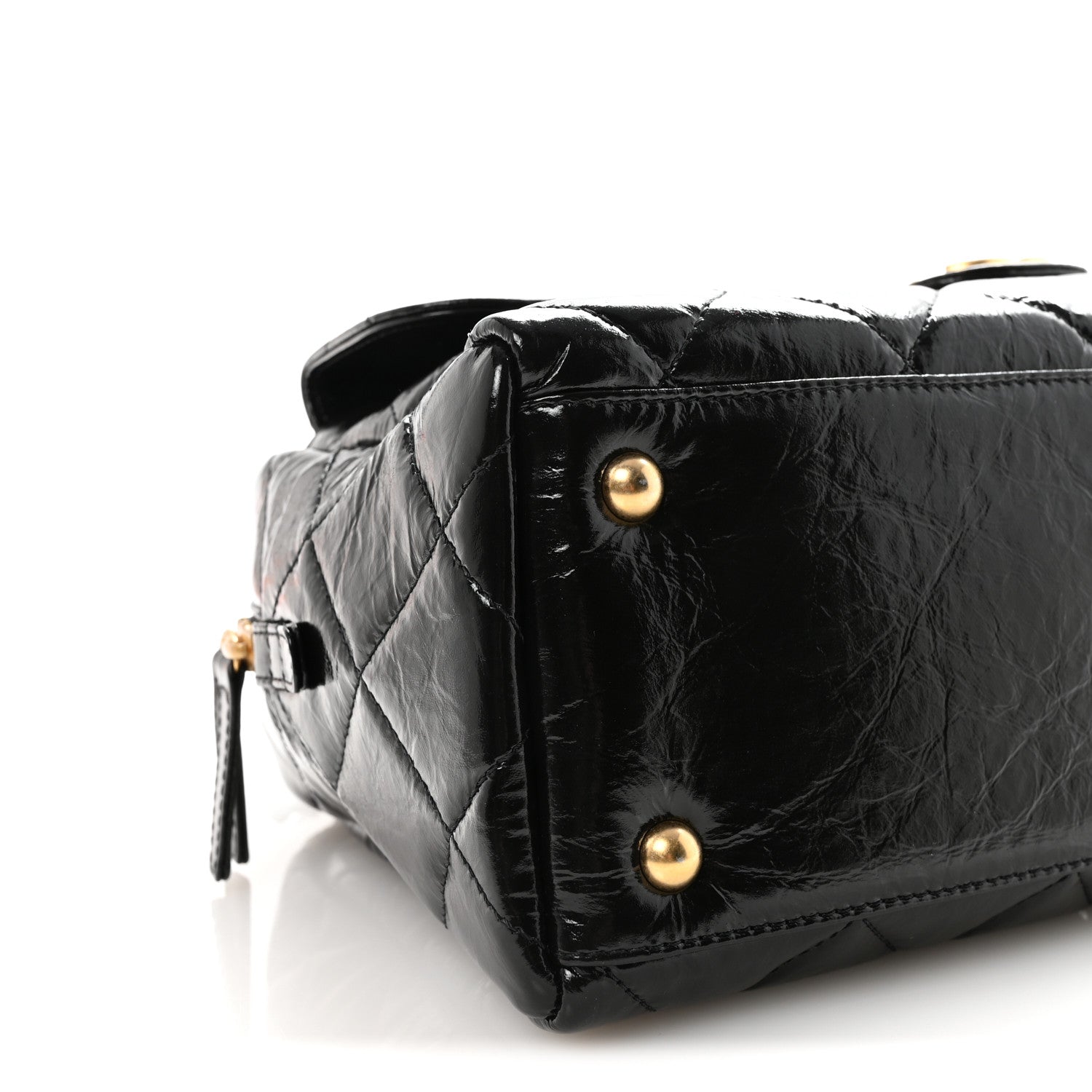 Chanel Shiny Crumpled Calfskin Quilted Large Bowling Bag Black 9 of 10