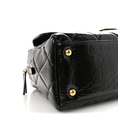 Chanel Shiny Crumpled Calfskin Quilted Large Bowling Bag Black 9 of 10