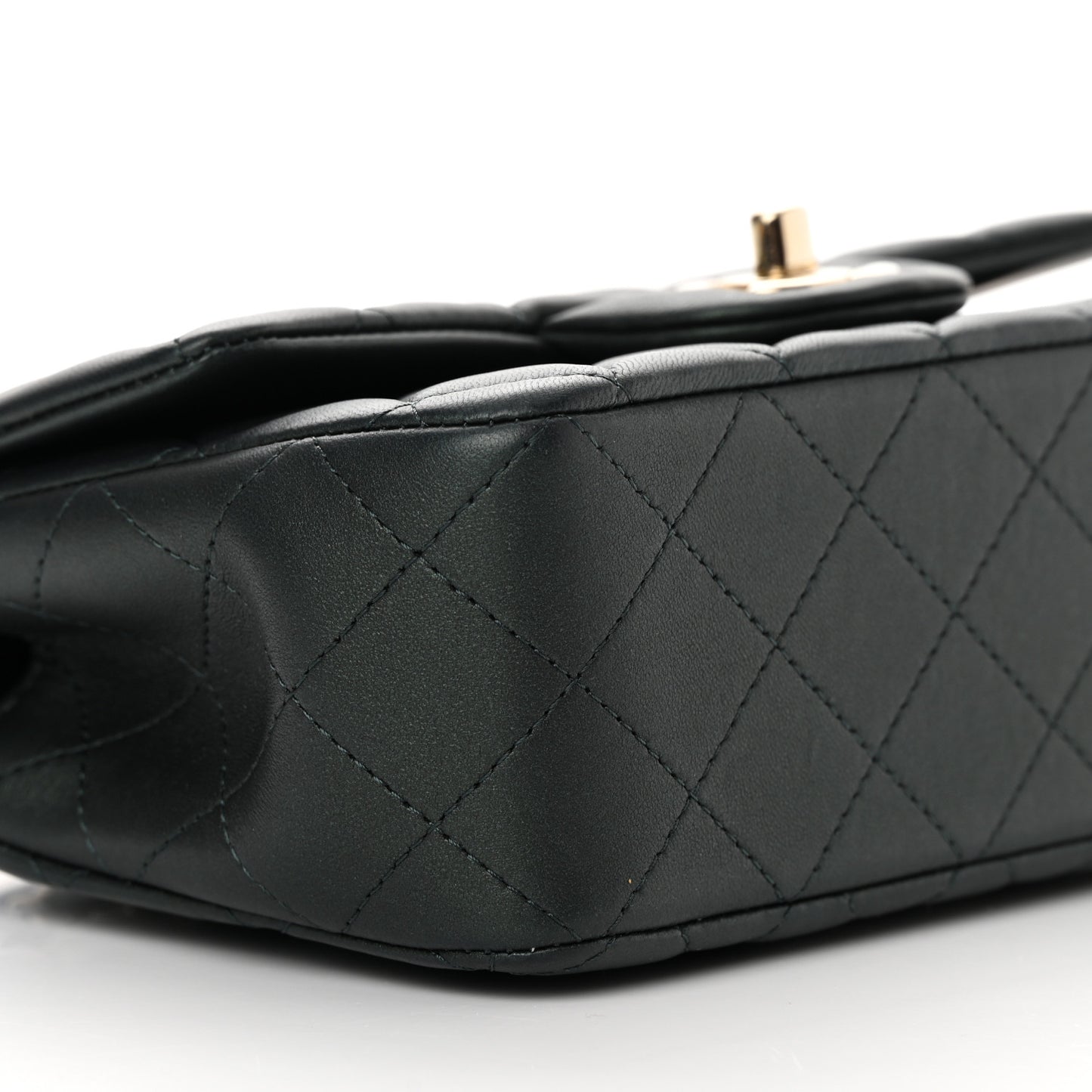 Iridescent Lambskin Quilted Mini Top Handle Rectangular Flap Dark Green