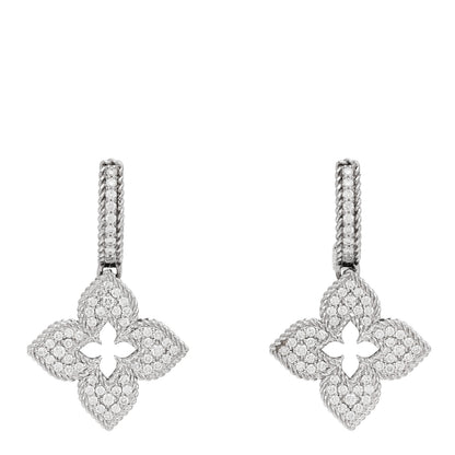 Roberto Coin 18K White Gold Diamond Venetian Princess Pave Flower Drop Earrings 1 of 5